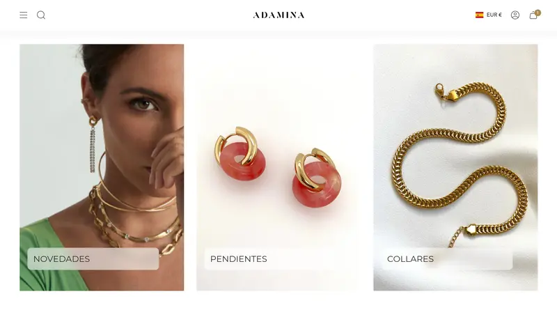 Adamina collection tiles for new in, earrings and necklaces, with large jewelry photography