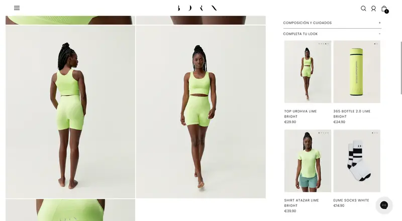 Complete your look module on a Born Living Yoga product page, with four related products and prices