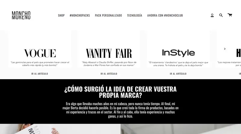 Moncho Moreno press carousel with magazine logos, quotes and a link to each article