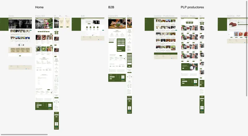 Qurado design frames for home, B2B, producer listing and product page, on desktop and mobile
