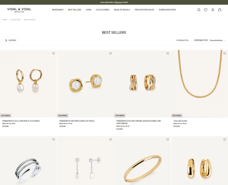 Best Sellers collection on Vidal & Vidal's consumer store with filters, sorting, Top seller badges and wishlist buttons